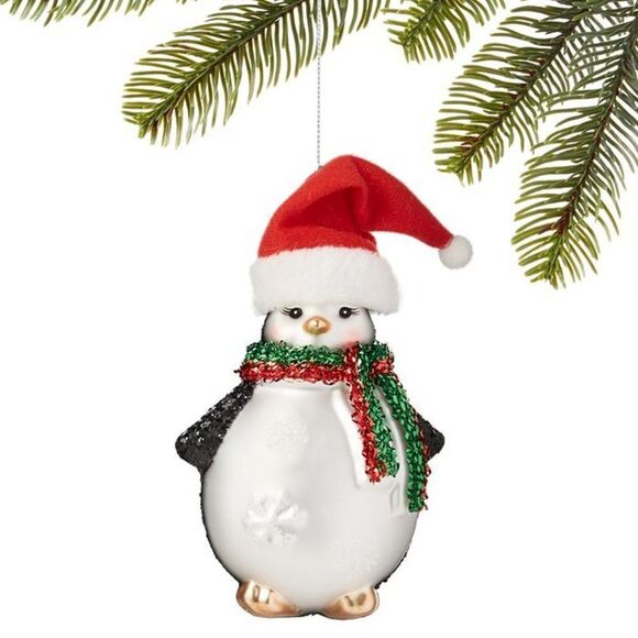 HOLIDAY LANE Santa's Favorite Molded Glass Santa Penguin Ornament - Picture 1 of 1